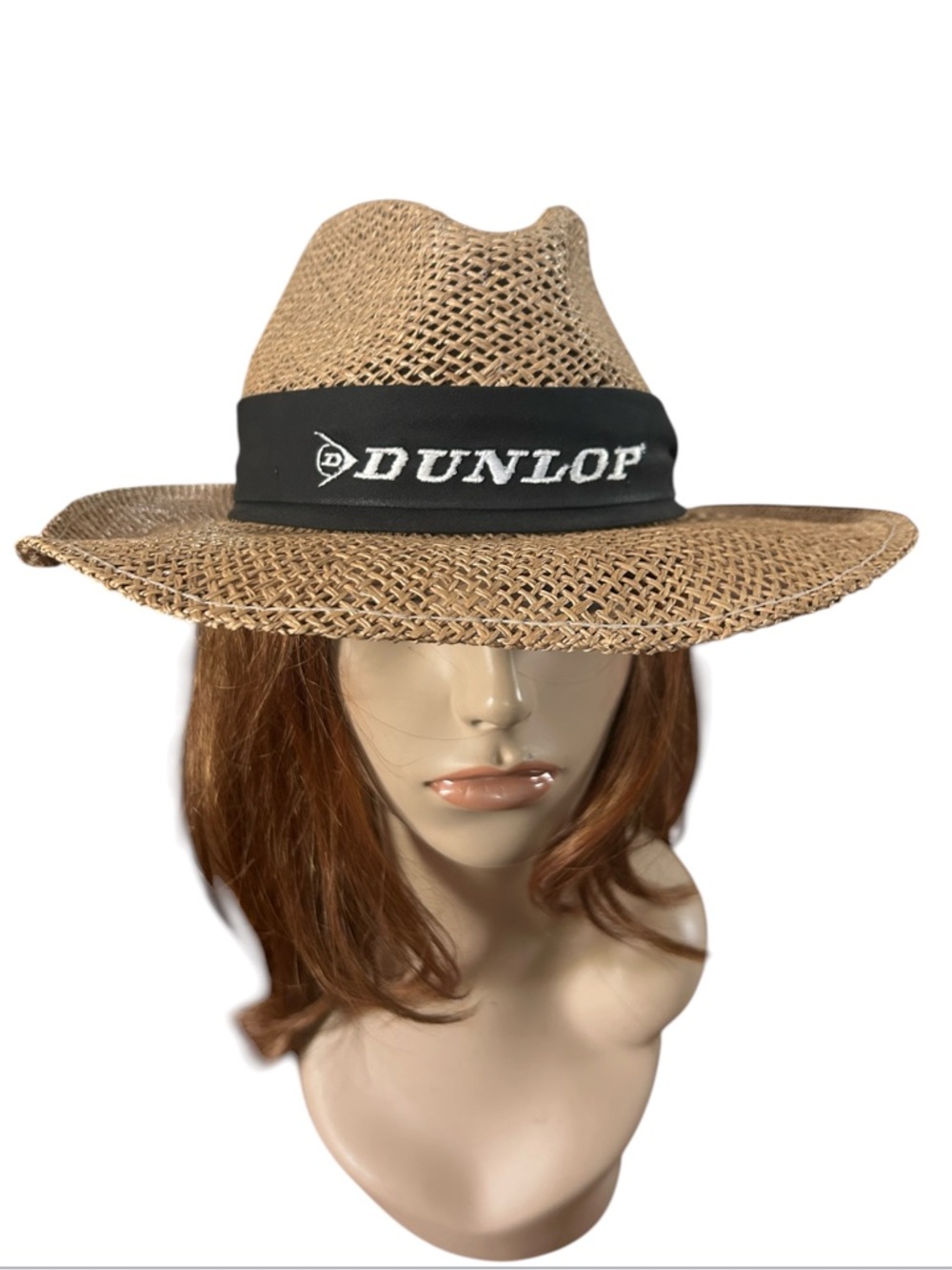 Vintage Dunlop Straw Fedora Hat with Black Band